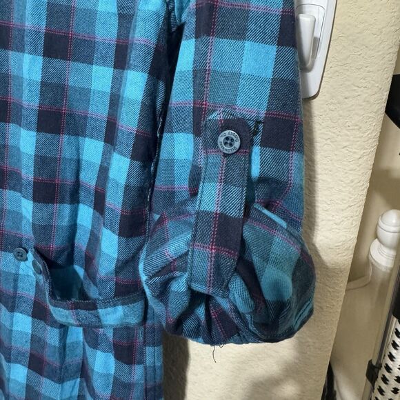 Stillwater Supply Co Flannel Plaid Jacket shacket turquoise sz S Long Tunic - Picture 7 of 8